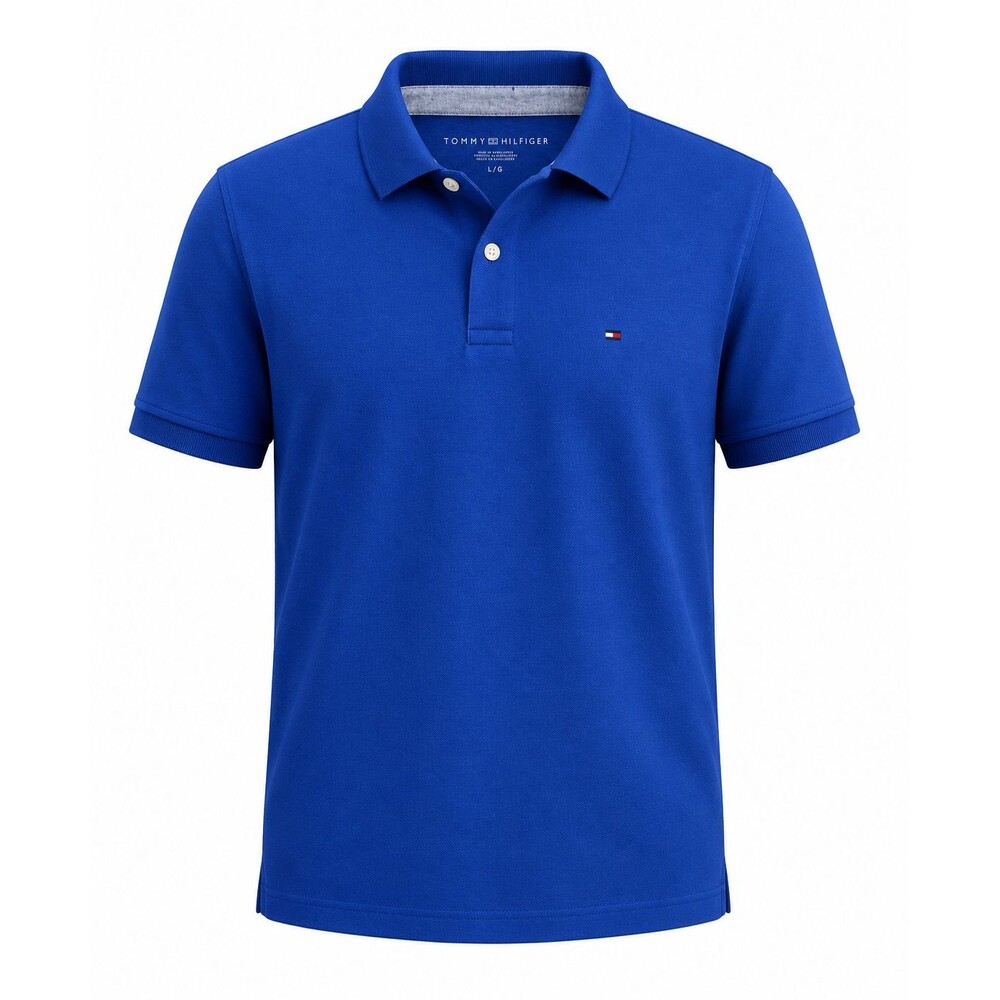 Tommy Hilfiger Polo Shirt Men's Large Blue Short Sleeve Flag Logo Cotton NWT